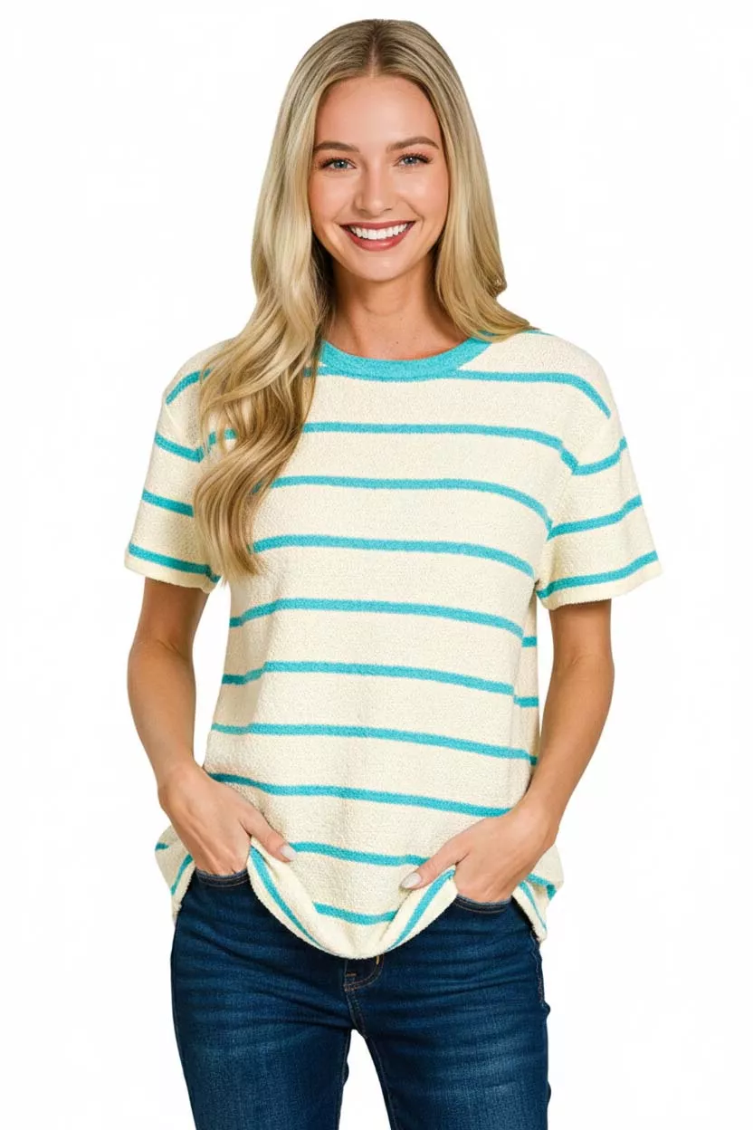 Zenana Textured Striped Crew Neck T-Shirt - Image 3