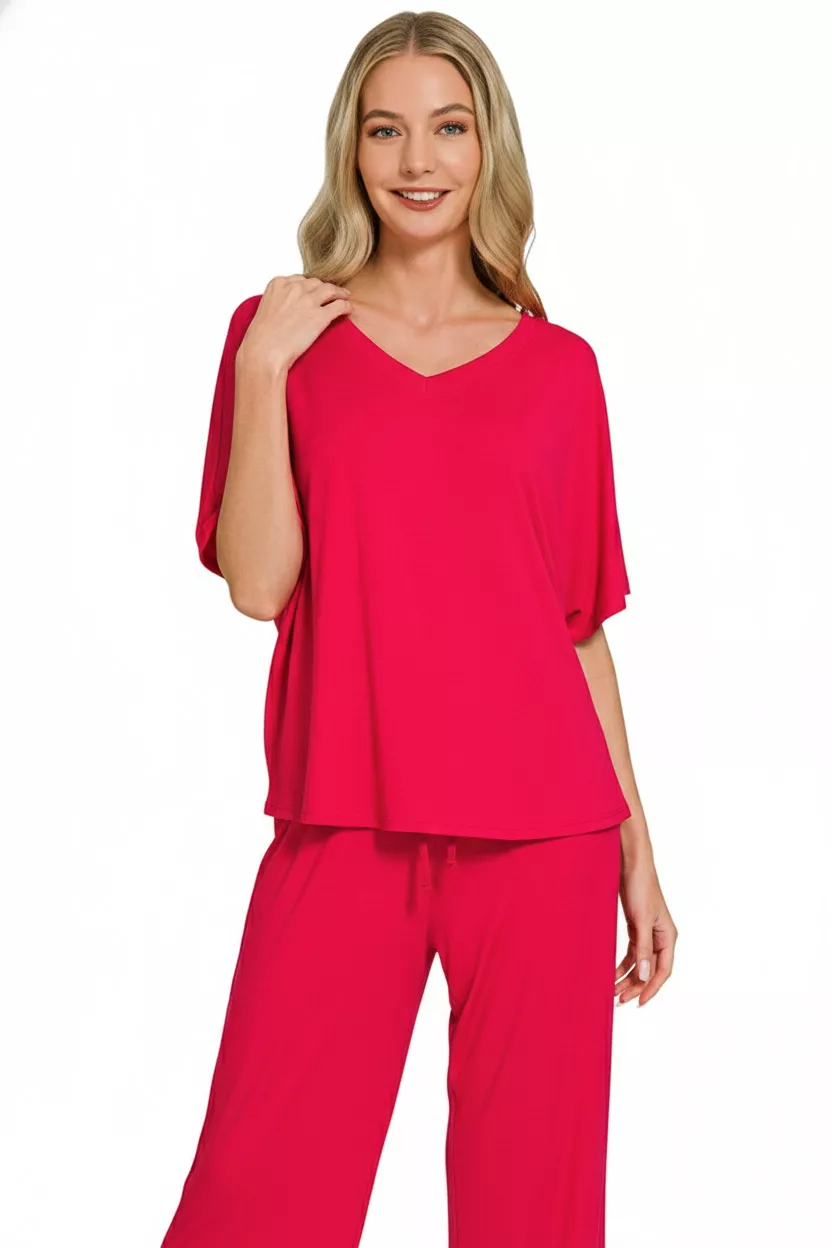 Zenana V-neck Oversized Top & Pants Set - Image 3