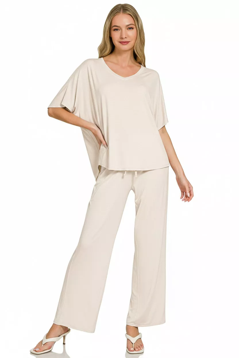 Zenana V-Neck Oversized Top & Pants Set - Image 3
