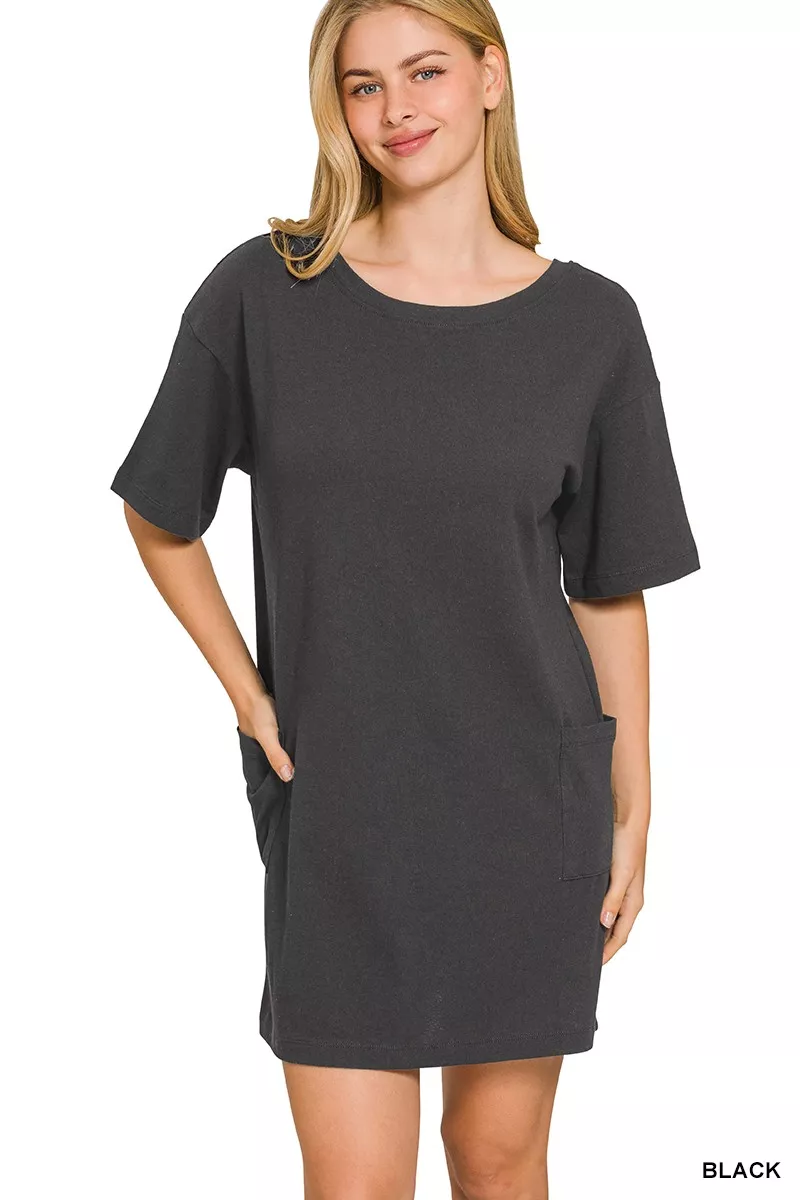 Zenana V or Scoop Neck Reversible 2-Way T-Shirt Dress - Image 2