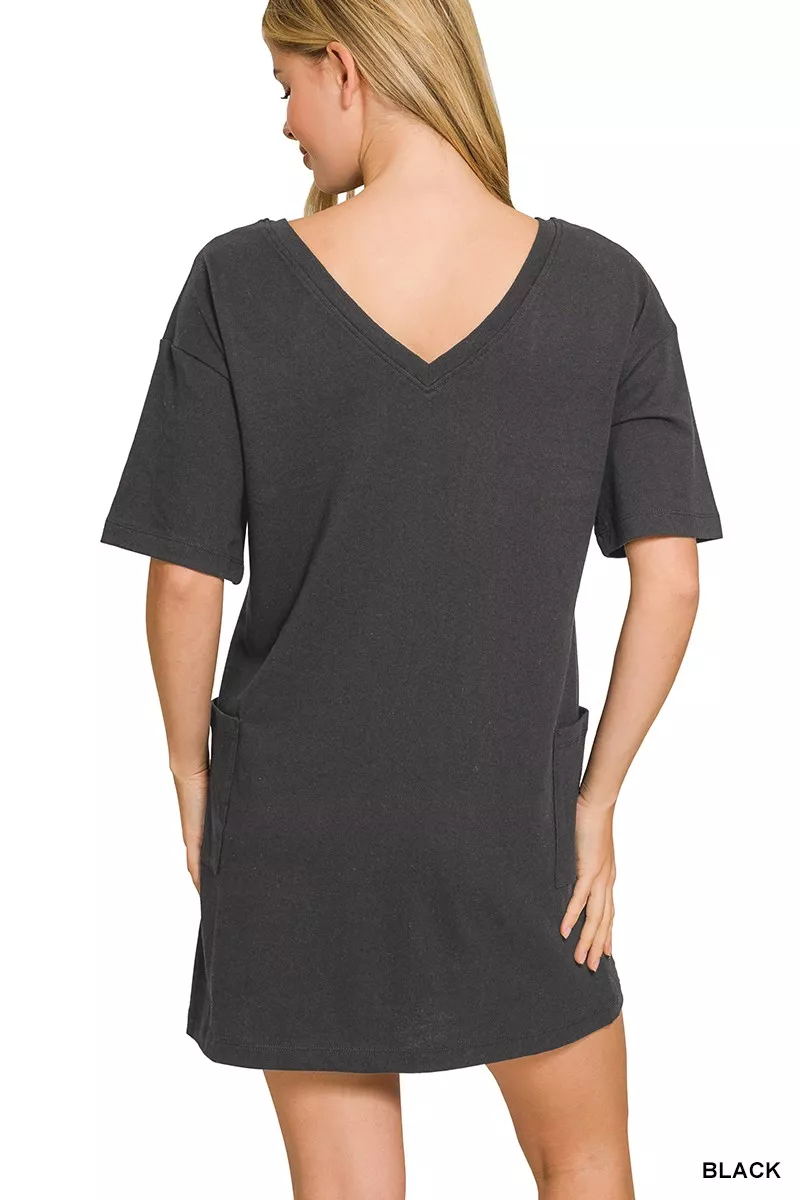 Zenana V or Scoop Neck Reversible 2-Way T-Shirt Dress - Image 3