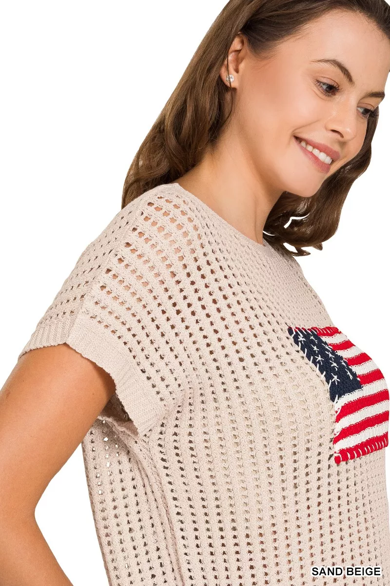 Zenana Viscose American Flag Openwork Knit Top - Image 5