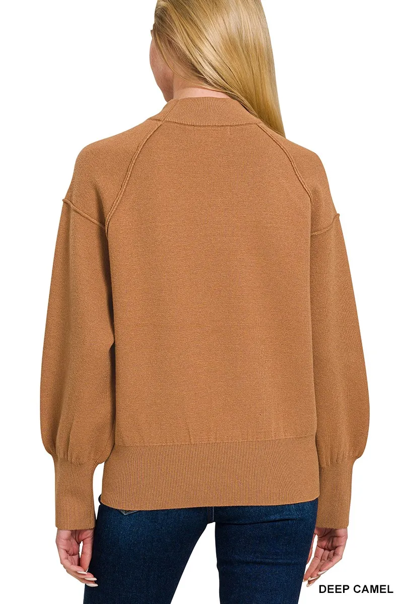 Zenana Viscose Mock Neck Exposed Seam Sweater - Image 2