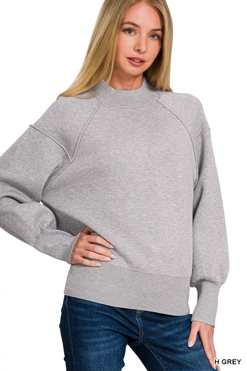 Zenana Viscose Mock Neck Exposed Seam Sweater - Image 2