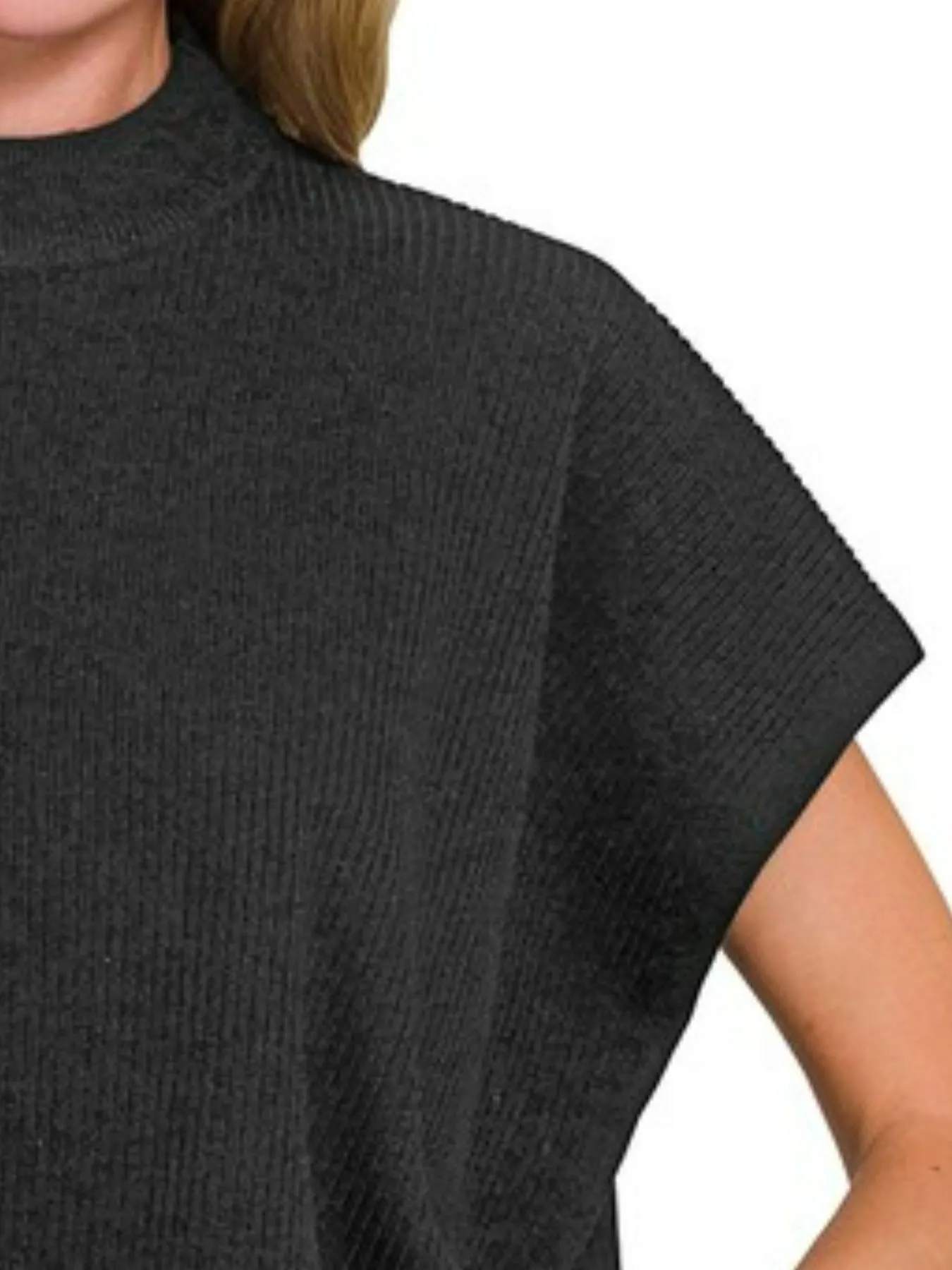 Zenana Viscose Mock Neck Short Sleeve Boxy Sweater - Image 2
