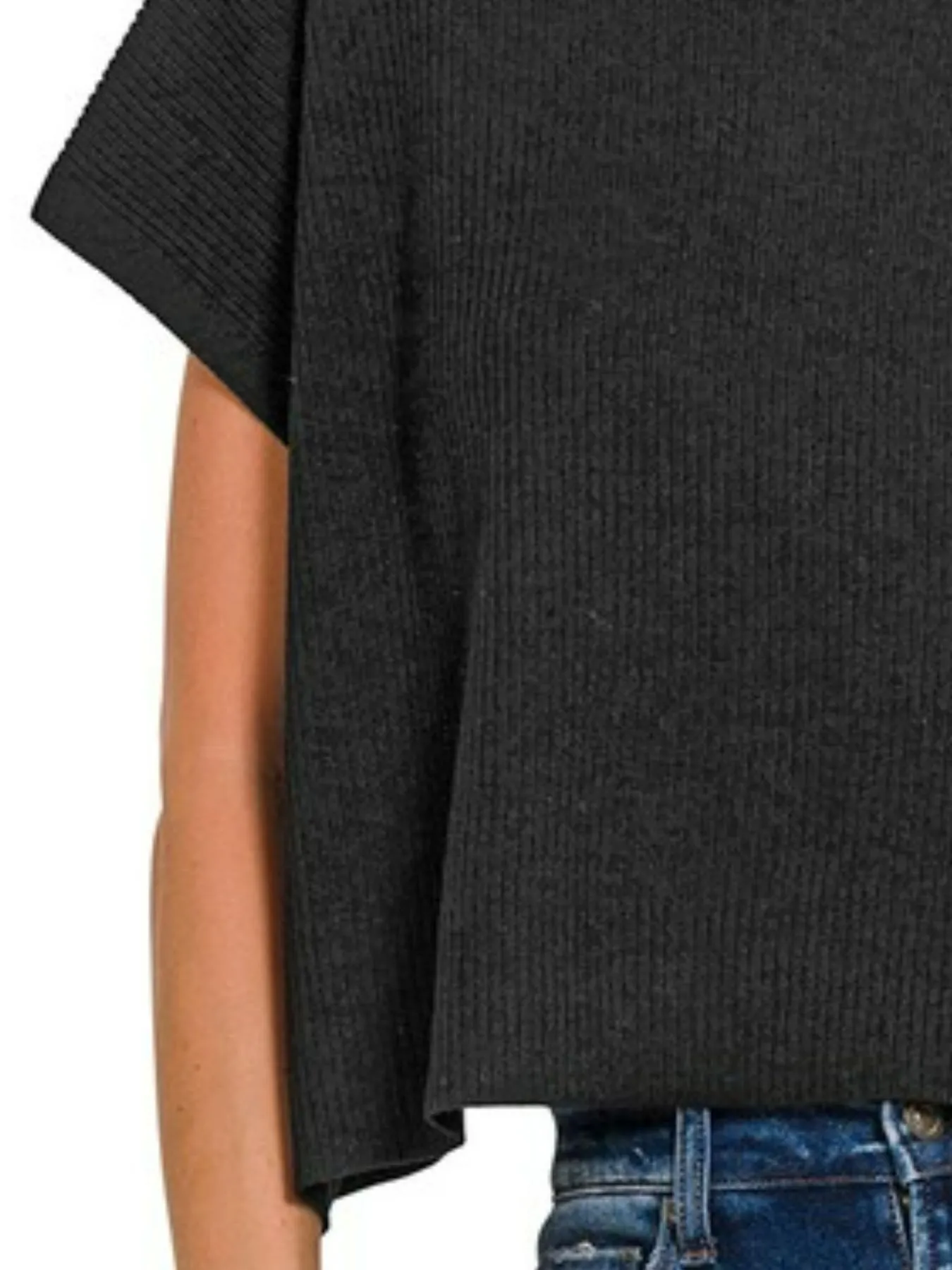 Zenana Viscose Mock Neck Short Sleeve Boxy Sweater - Image 3