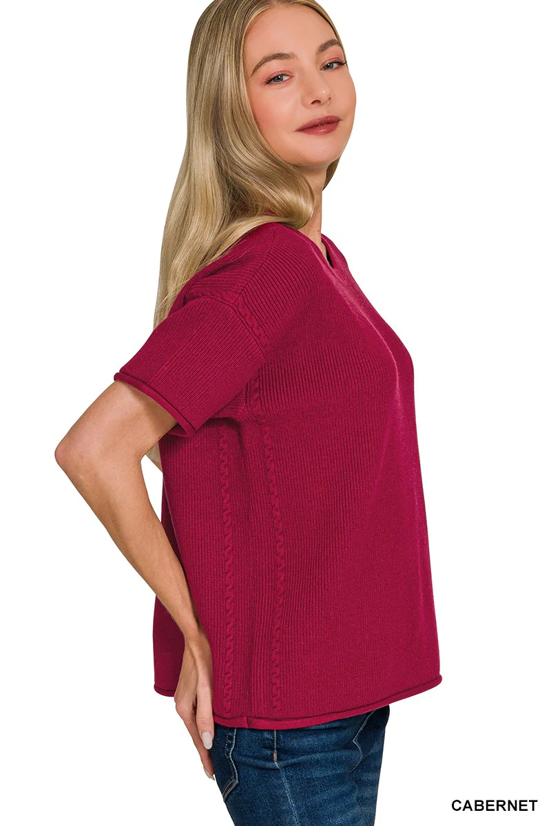 Zenana Viscose Round-neck Short Sleeve Sweater - Image 2