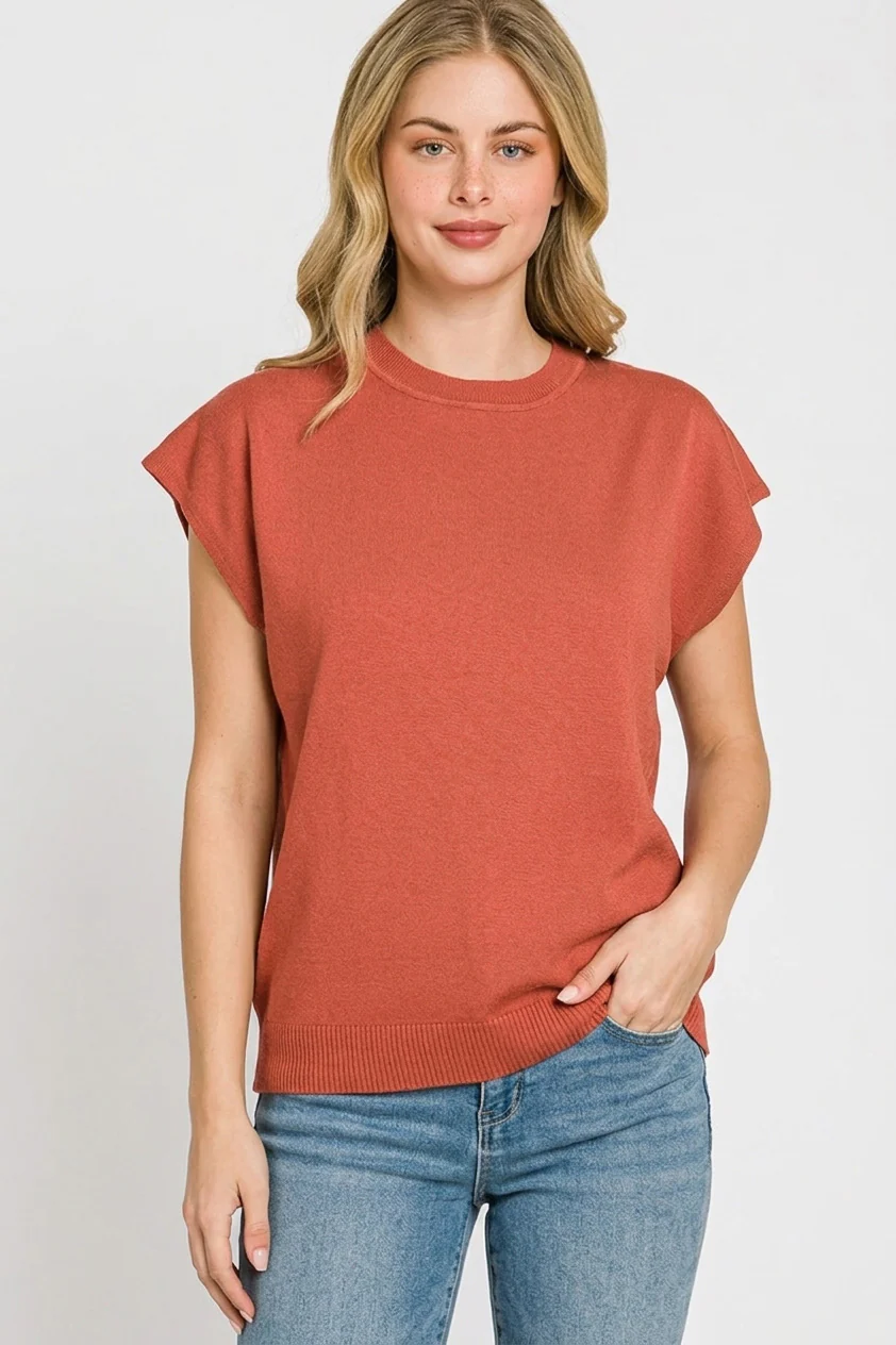 Zenana Viscose Round-neck Short Sleeve Sweater - Image 2