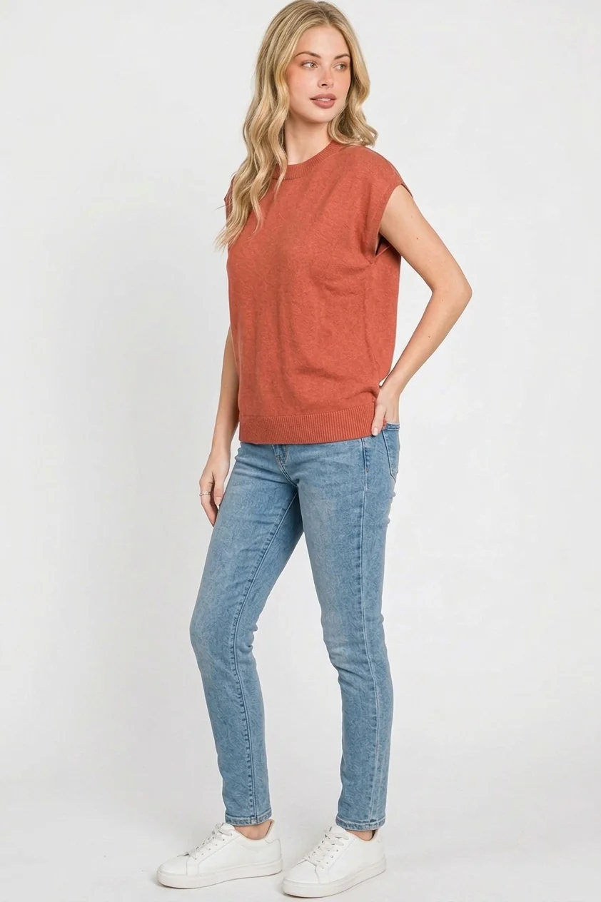Zenana Viscose Round-neck Short Sleeve Sweater - Image 3