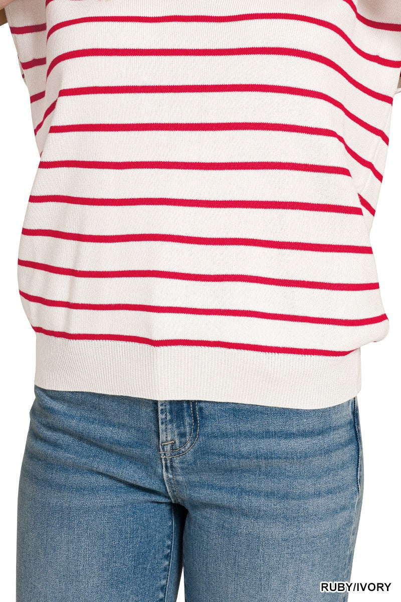 Zenana Viscose Striped Collared Sweater Vest - Image 6