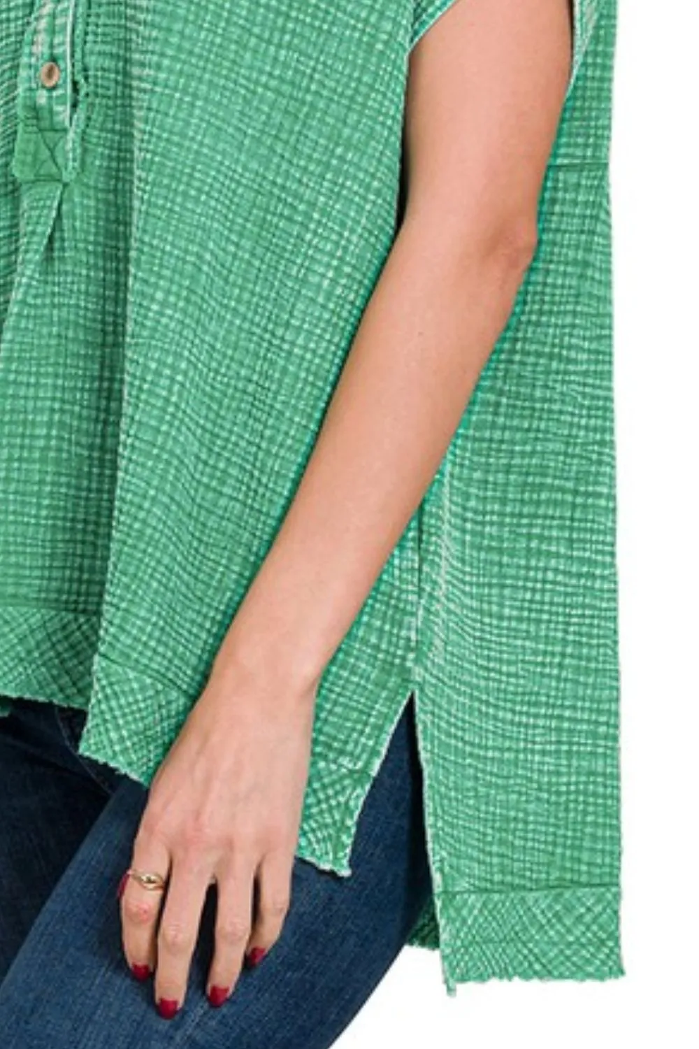 Zenana Washed Double Gauze 3/4 Button Henley Neck Shirt - Image 3