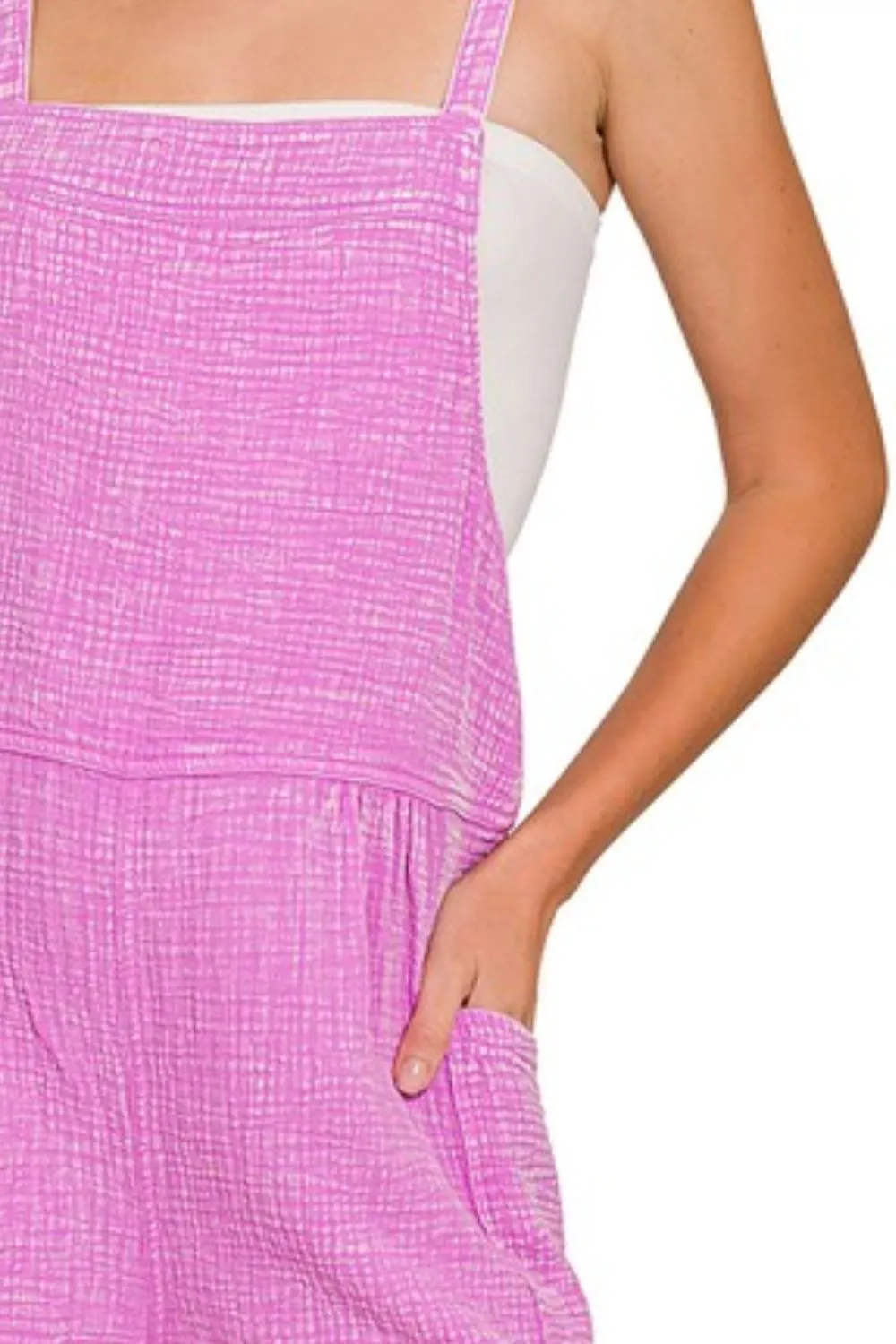 Zenana Washed Double Gauze Tie Back Rompers - Image 3
