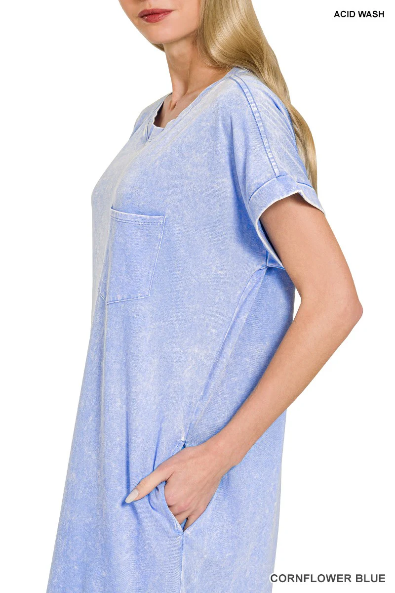 Zenana Washed Exposed Seam Short Sleeve T-Shirt Dress - Image 2