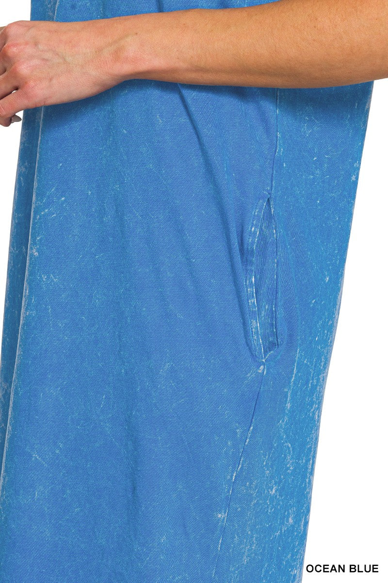 Zenana Washed Exposed Seam Short Sleeve T-Shirt Dress - Image 5
