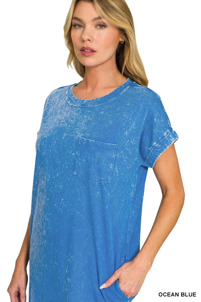 Zenana Washed Exposed Seam Short Sleeve T-Shirt Dress - Image 6