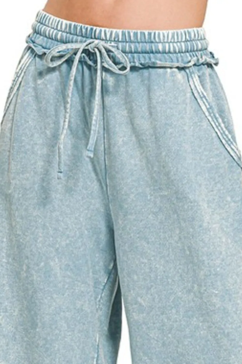 Zenana Washed French Terry Palazzo With Pockets - Image 2