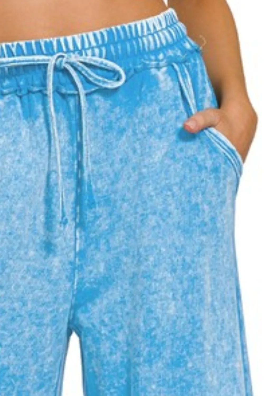 Zenana Washed French Terry Palazzo With Pockets - Image 2