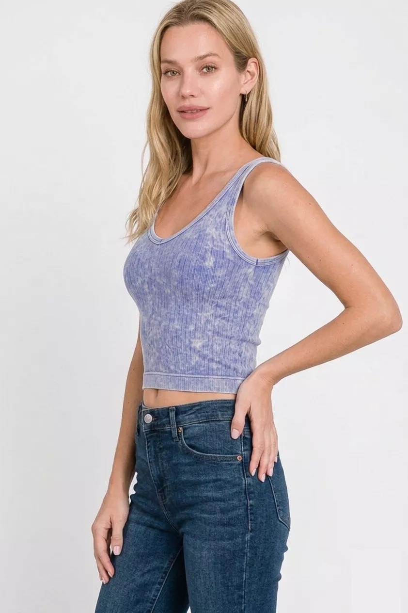 Zenana Washed Ribbed Seamless Cropped V-neck Tank Top - Image 2