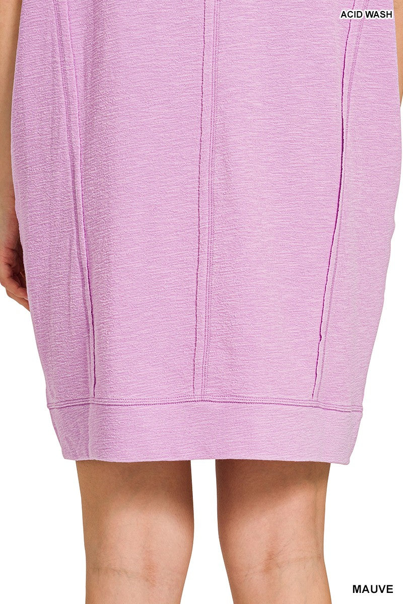 Zenana Washed Slub Short Sleeve Dress With Pockets - Image 9