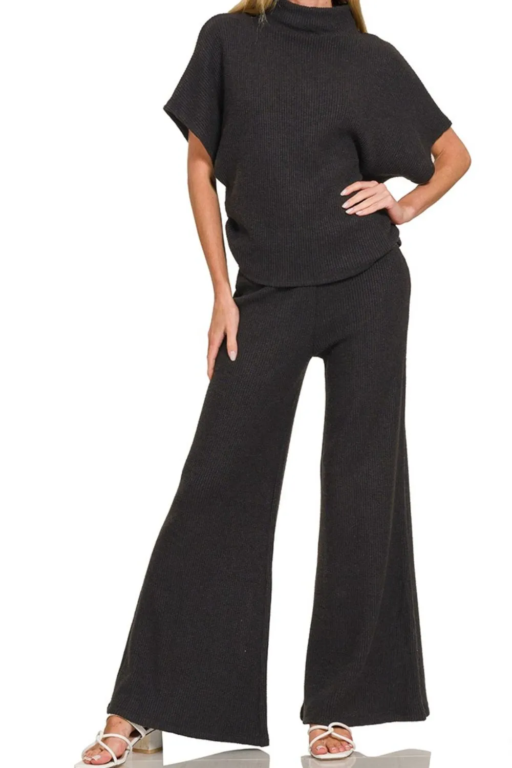 Zenana Wide Leg Flare Sweater Pants - Image 3
