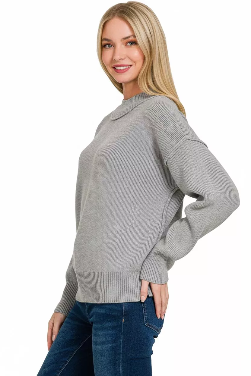 Zenana Wide Neckband Drop Shoulder Sweater - Image 3
