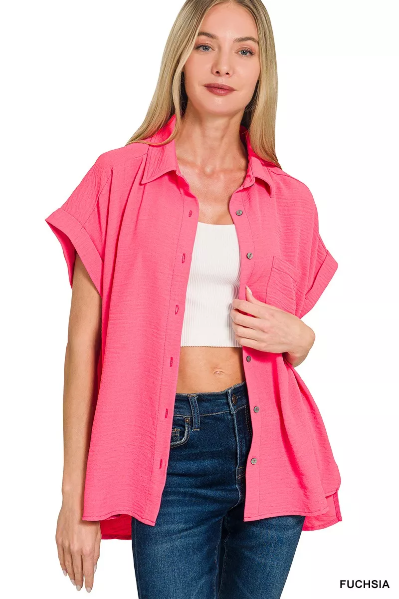 Zenana Woven Airflow Button Down Shirt - Image 2