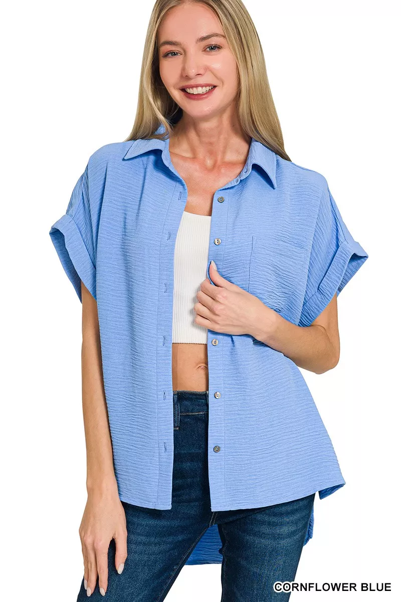Zenana Woven Airflow Button Down Shirt - Image 2