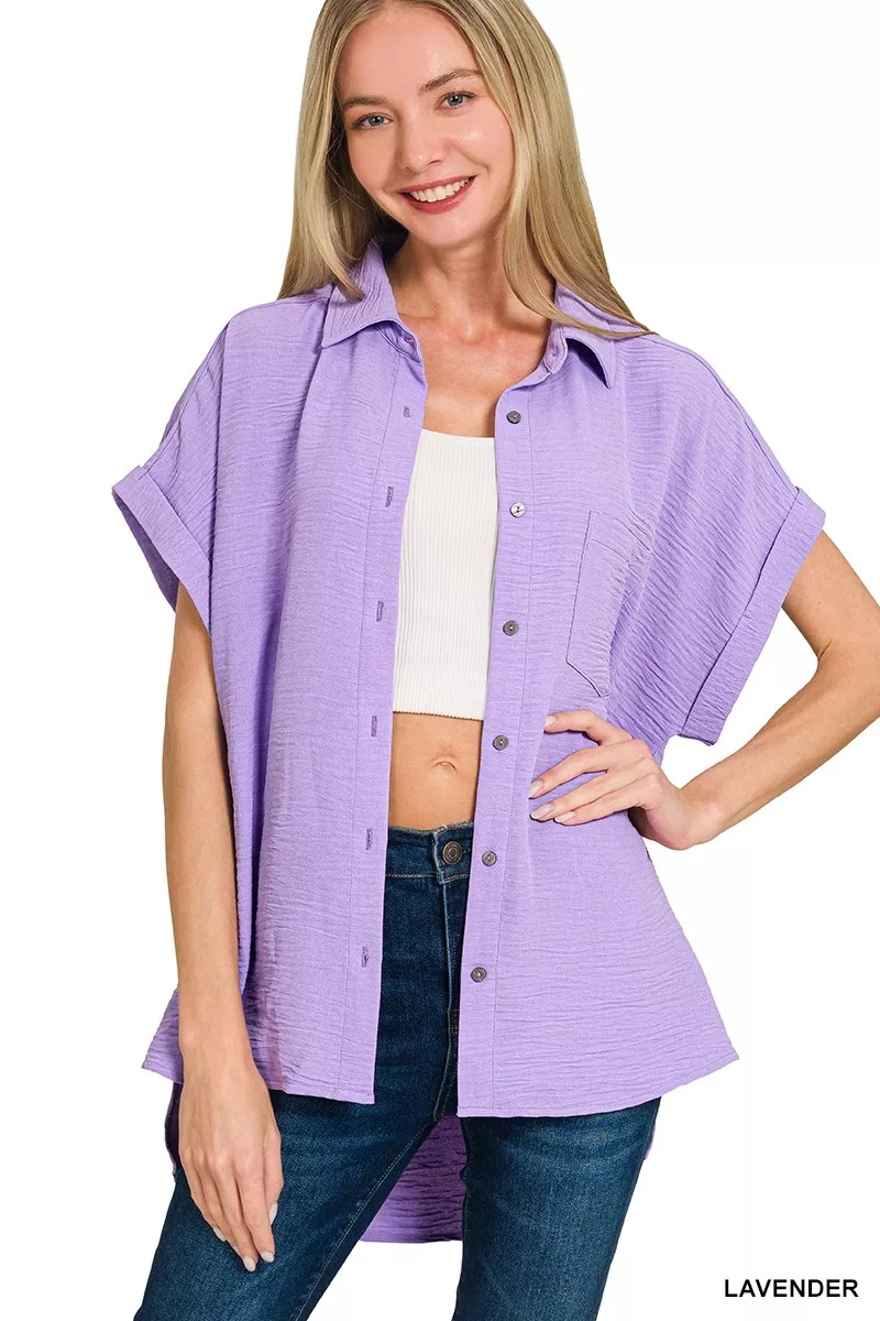 Zenana Woven Airflow Button Down Shirt - Image 3