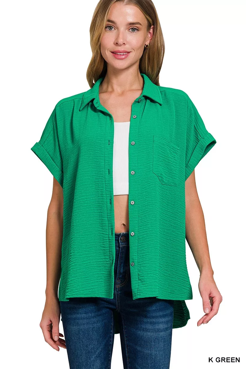 Zenana Woven Airflow Button Down Shirt - Image 2