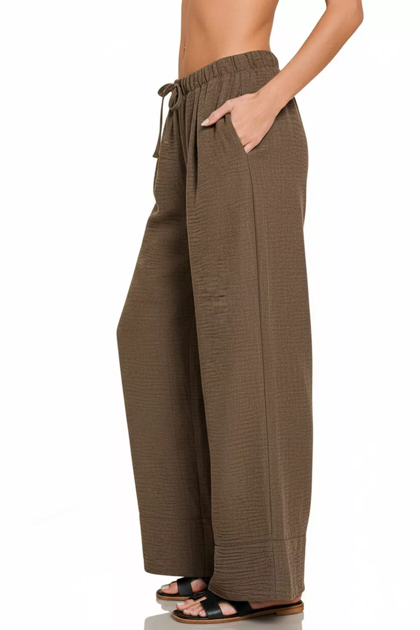 Zenana Woven Airflow Drawstring Pants - Image 2