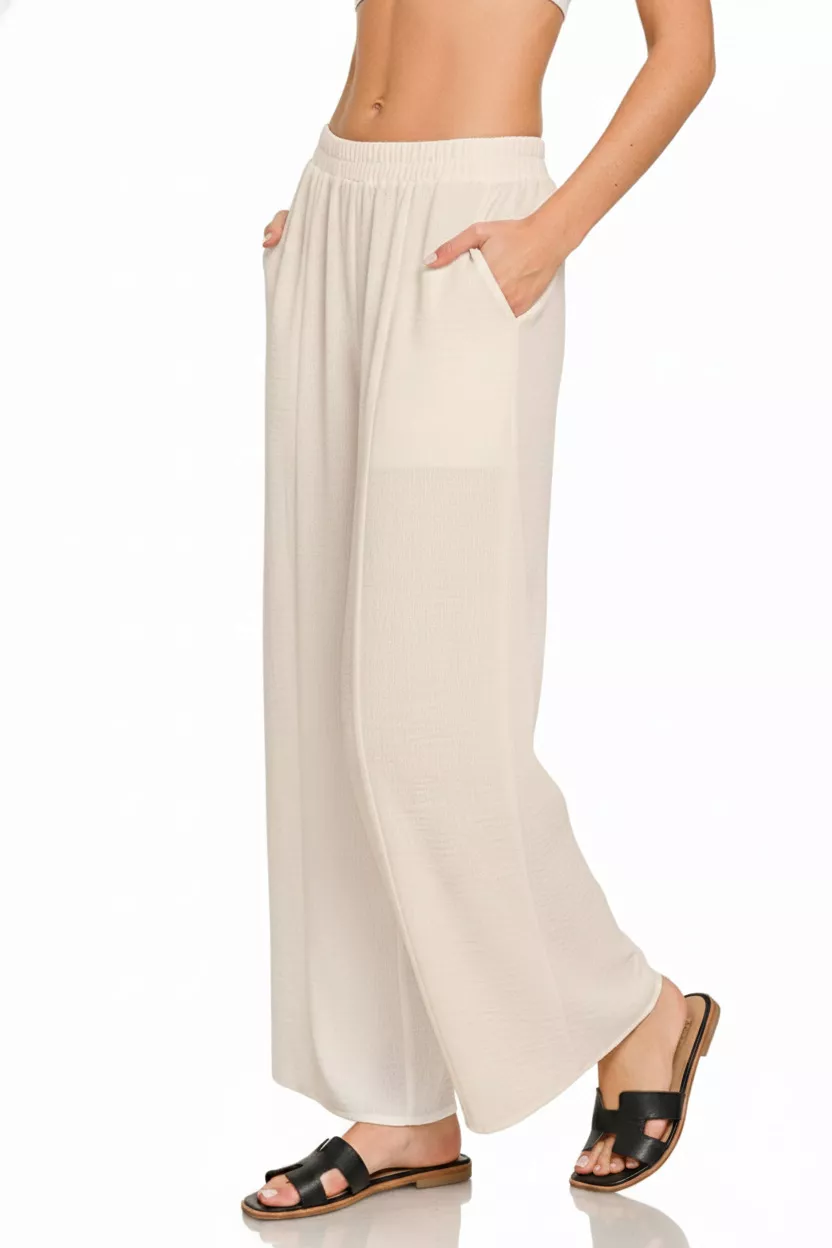 Zenana Woven Airflow Elastic Waistband Pants - Image 3