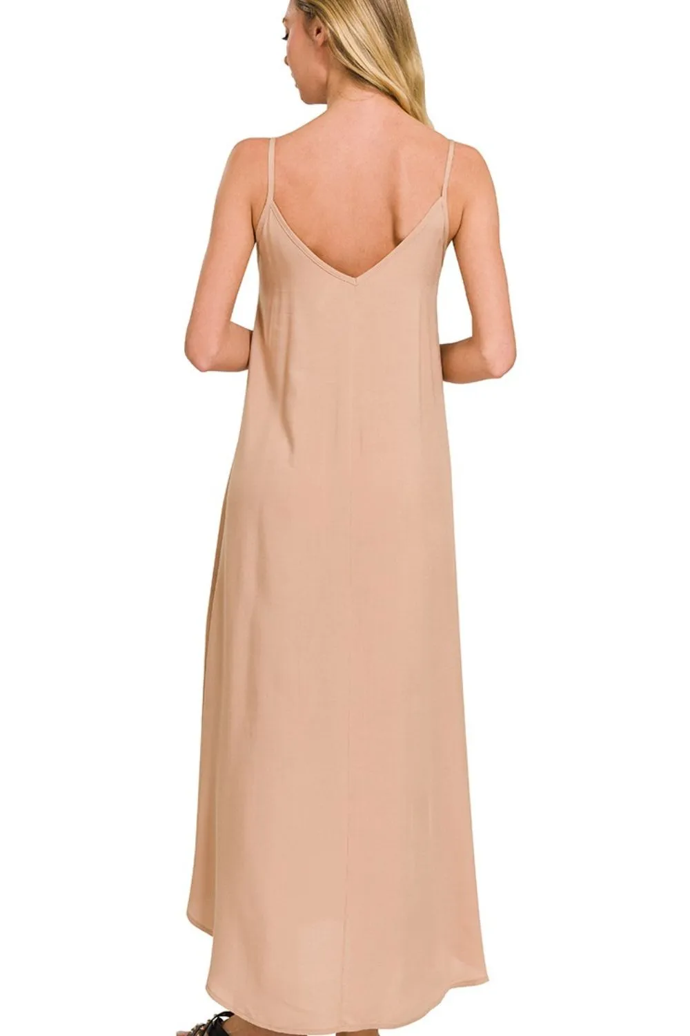 Zenana Woven Arc Hem Cami Dress With Flowy Pockets - Image 2