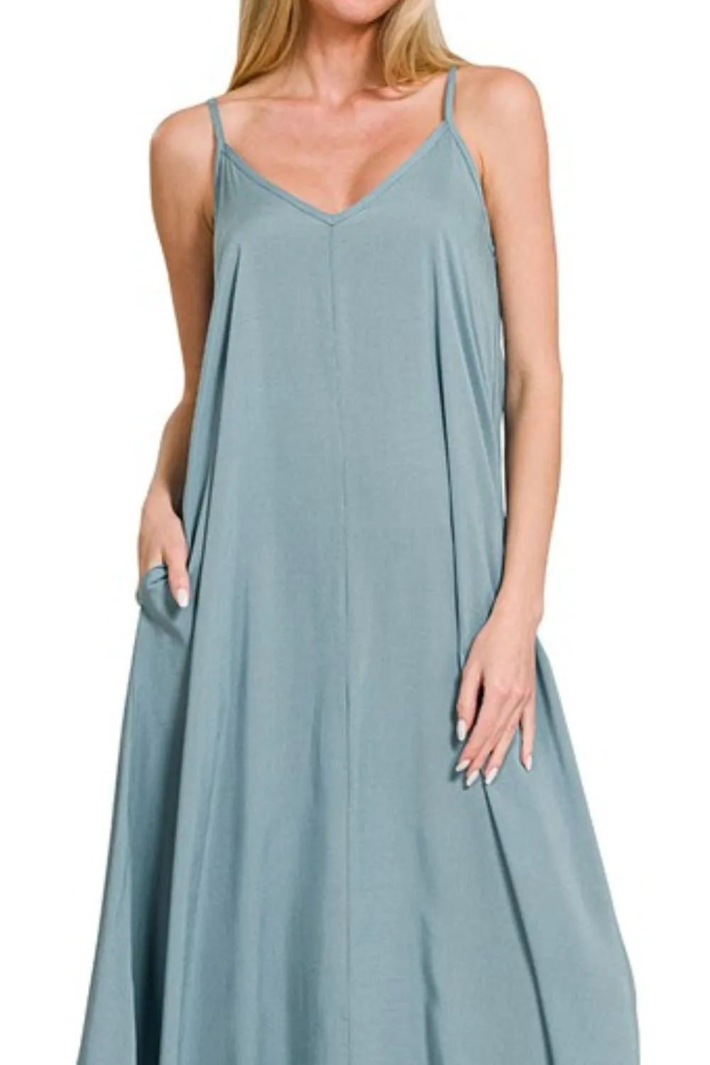Zenana Woven Arc Hem Cami Dress With Flowy Pockets - Image 2
