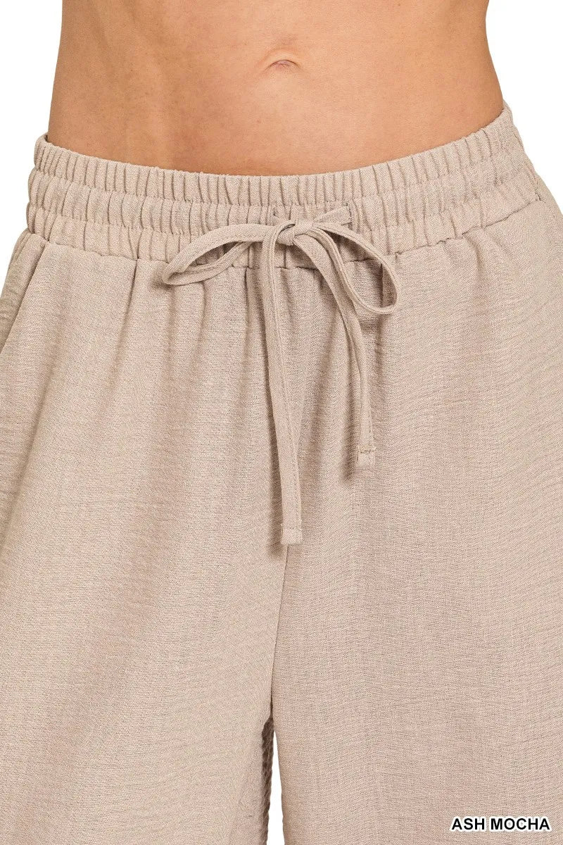 Zenana Woven Crepe Elastic Band Pants - Image 3