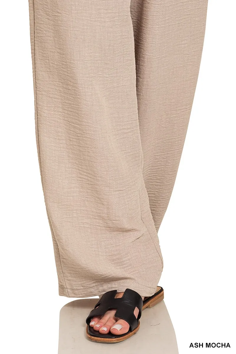 Zenana Woven Crepe Elastic Band Pants - Image 4