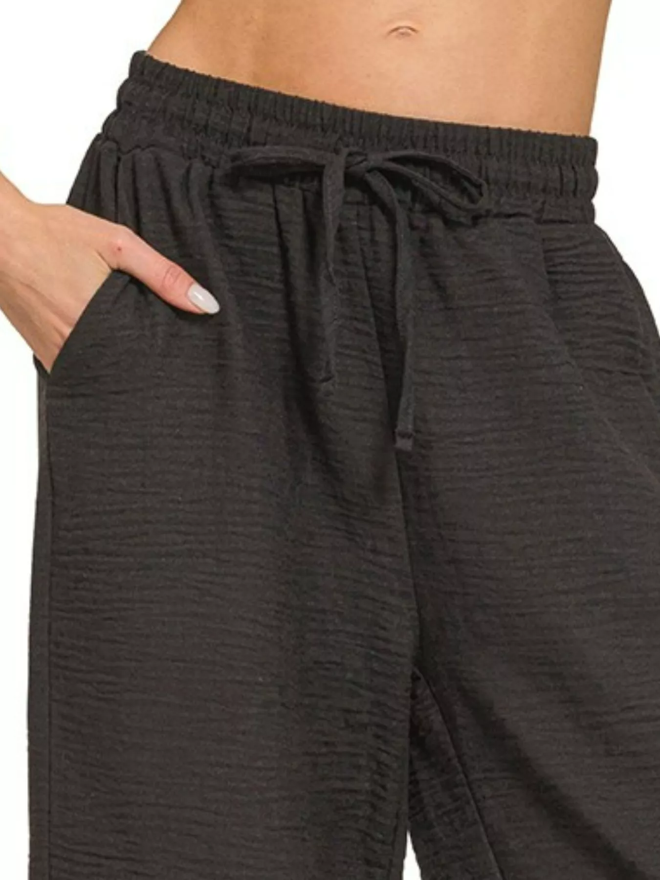 Zenana Woven Crepe Elastic Band Pants - Image 3