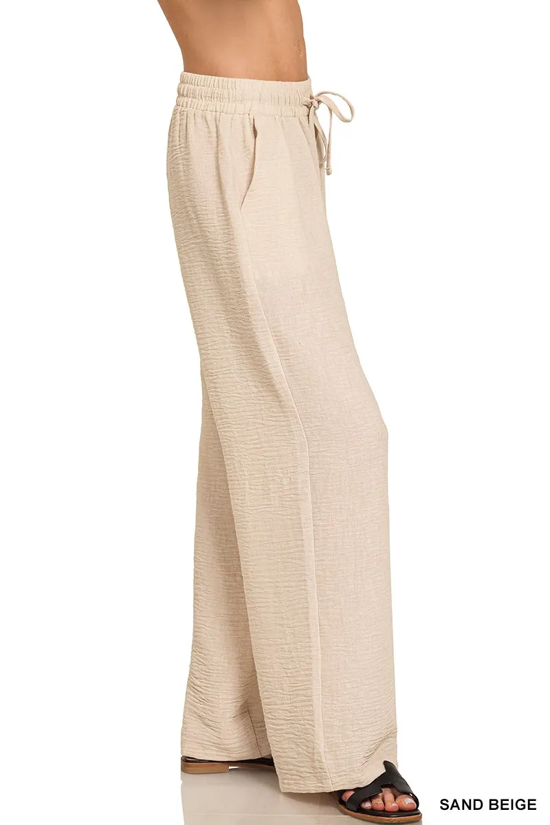 Zenana Woven Crepe Elastic Band Pants - Image 2
