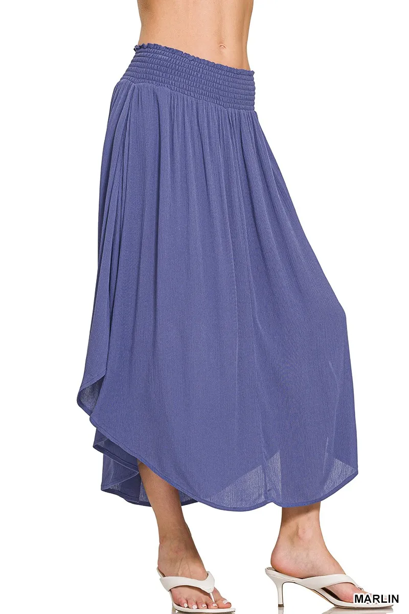 Zenana Woven Crinkle Smocked Waist Maxi Skirt W Pockets - Image 4