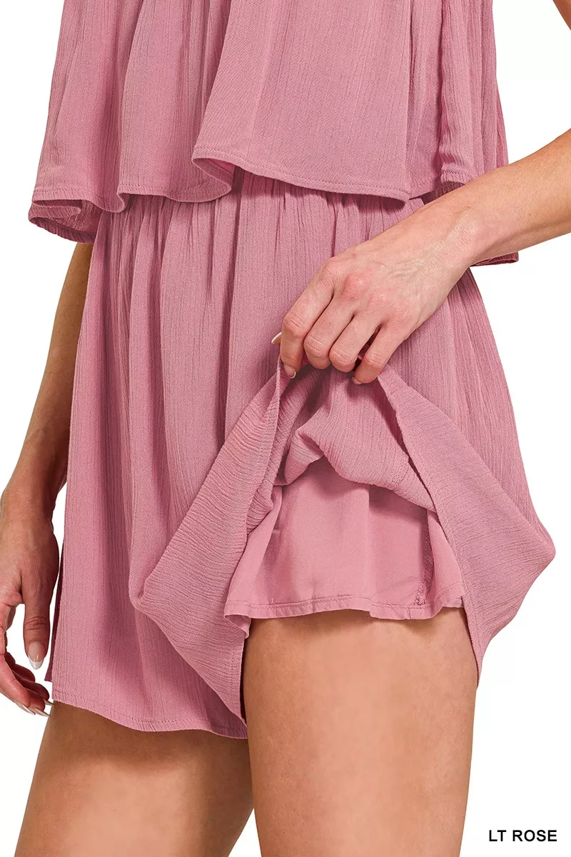 Zenana Woven Crinkle Strapless Rompers - Image 8