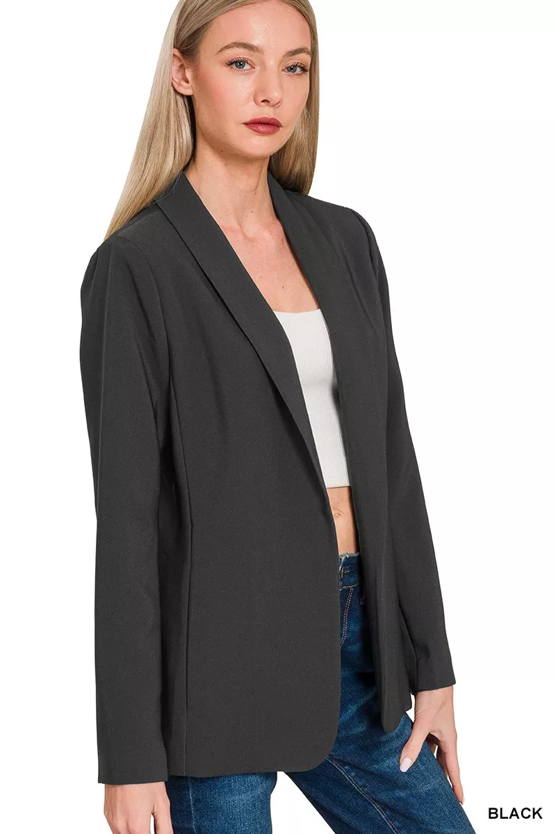 Zenana Woven Long Sleeve Blazer With Lining - Image 2