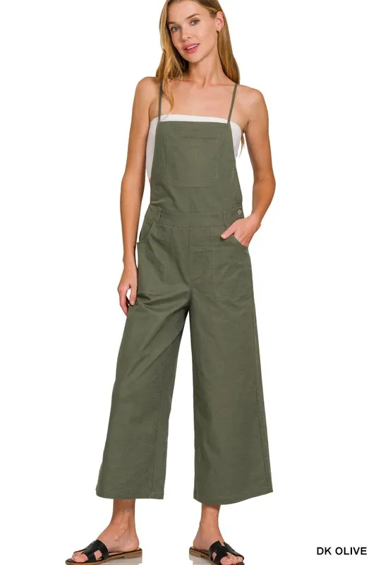 Zenana Woven Spaghetti Strap Overalls