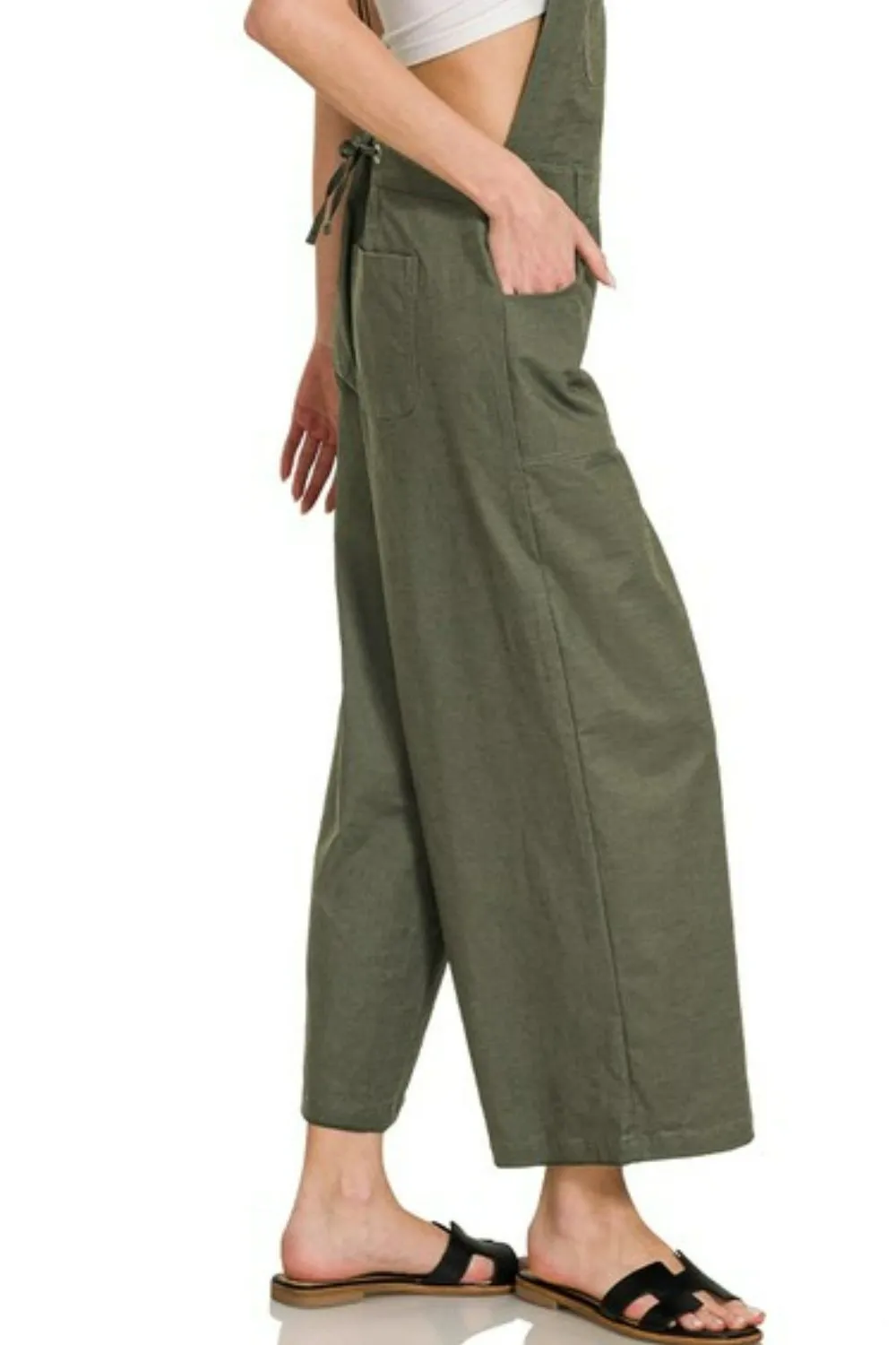 Zenana Woven Spaghetti Strap Overalls - Image 3