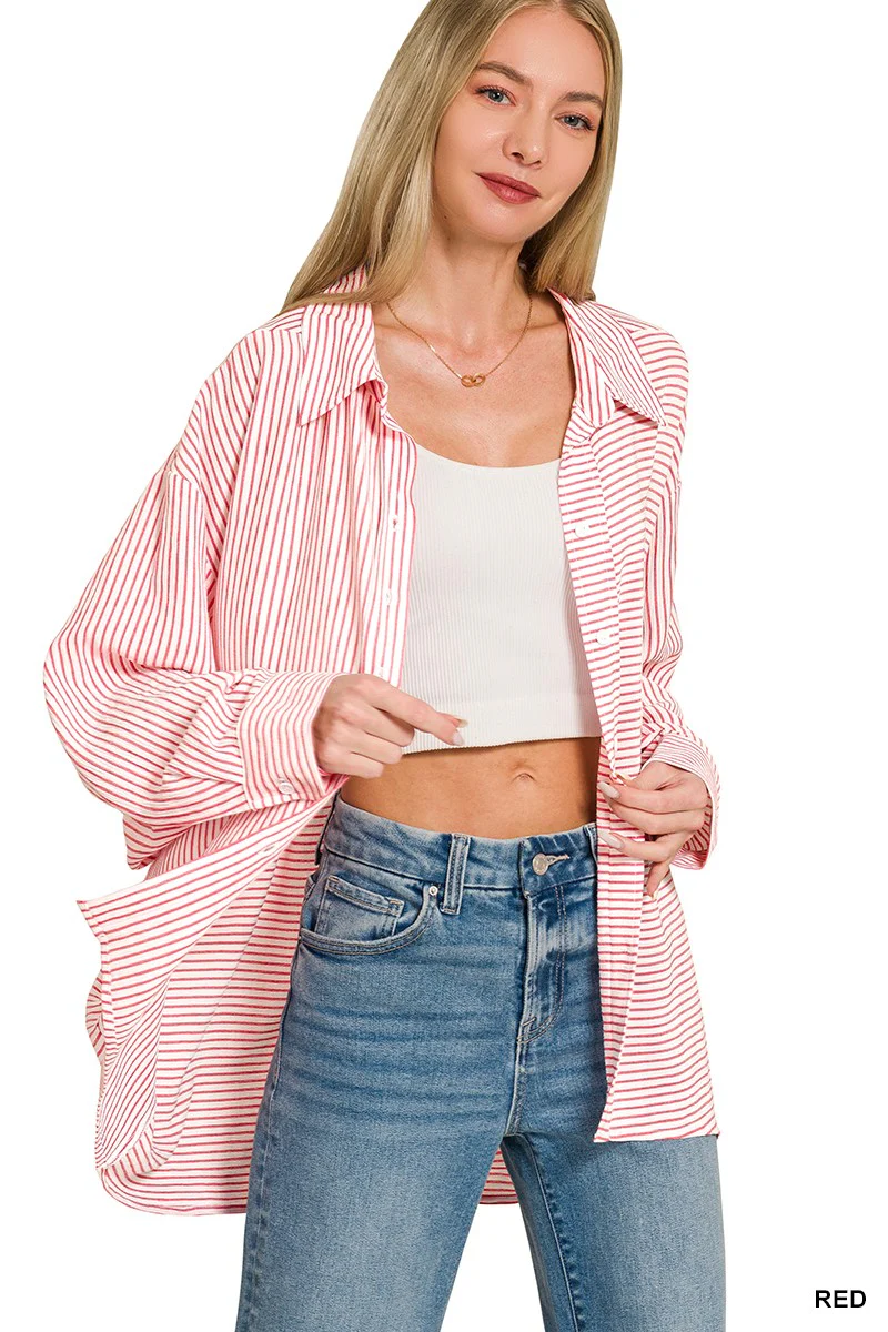 Zenana Woven Stripe Button Down Shirt - Image 2
