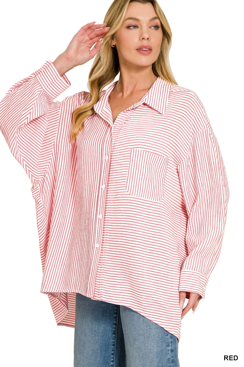 Zenana Woven Stripe Button Down Shirt - Image 3