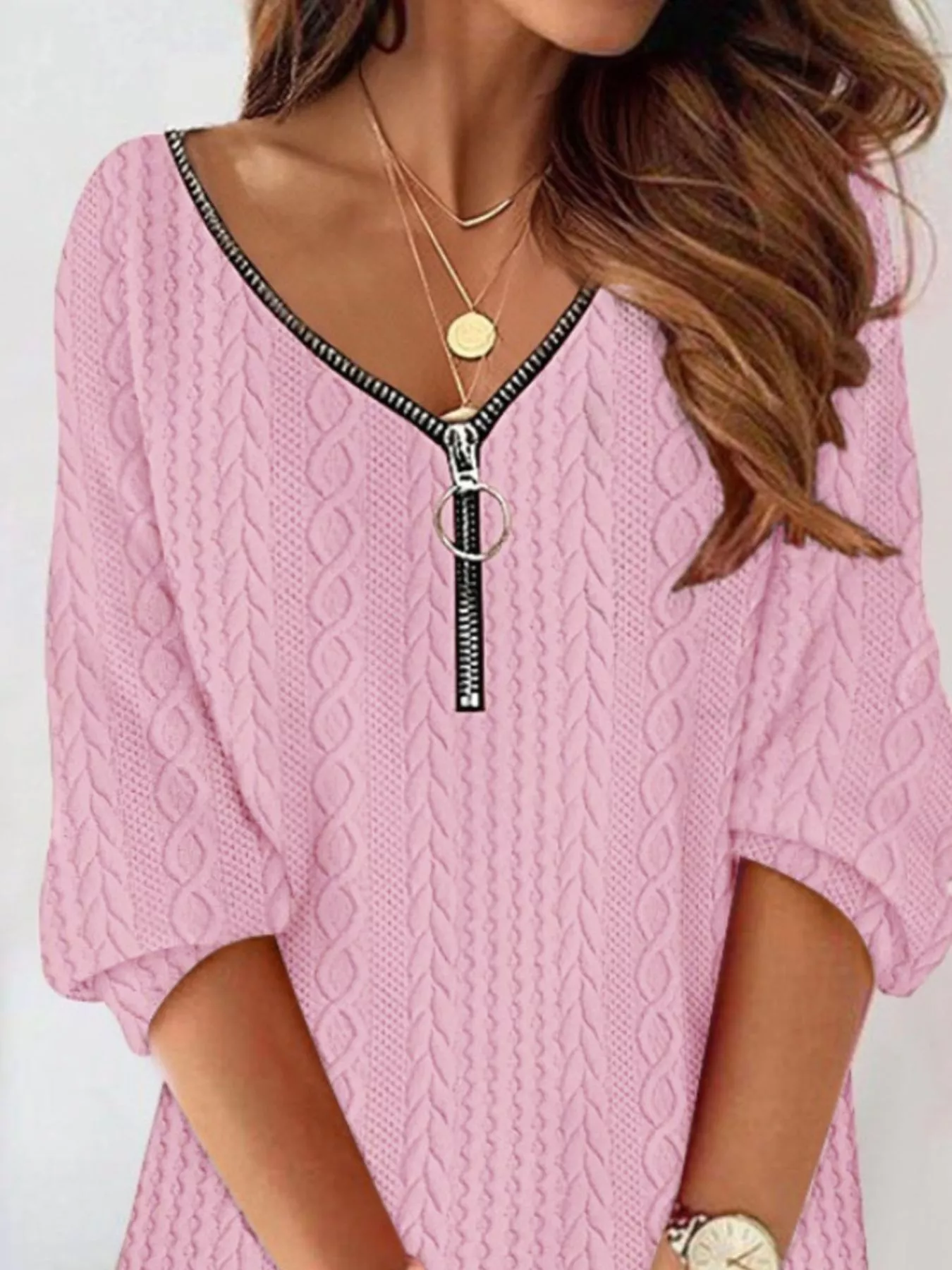 Zip Detail Textured Knit Mini Sweater - Image 2