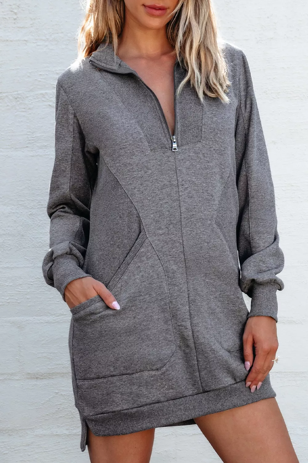 Zip Front Long Sleeve Sweatshirt Dress