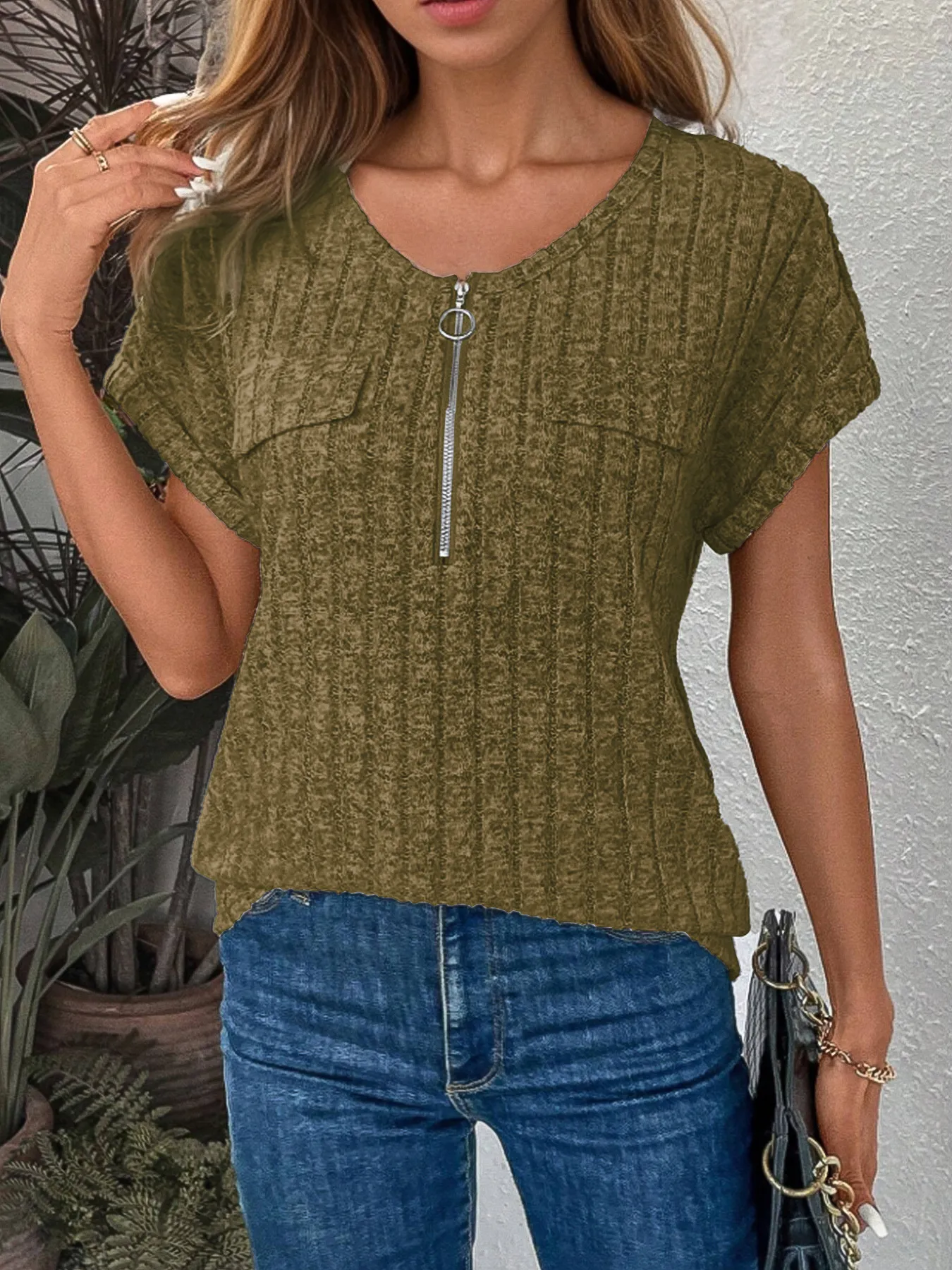 Zip-Front Short Sleeve T-Shirt - Image 10