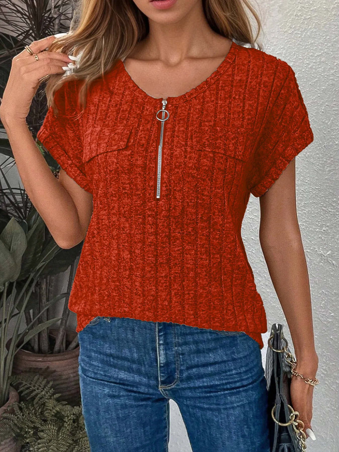 Zip-Front Short Sleeve T-Shirt - Image 3