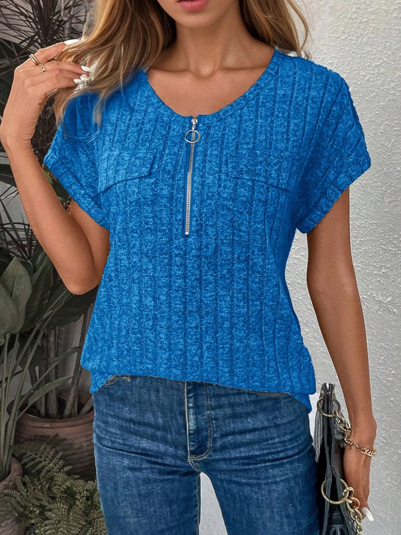 Zip-Front Short Sleeve T-Shirt - Image 5
