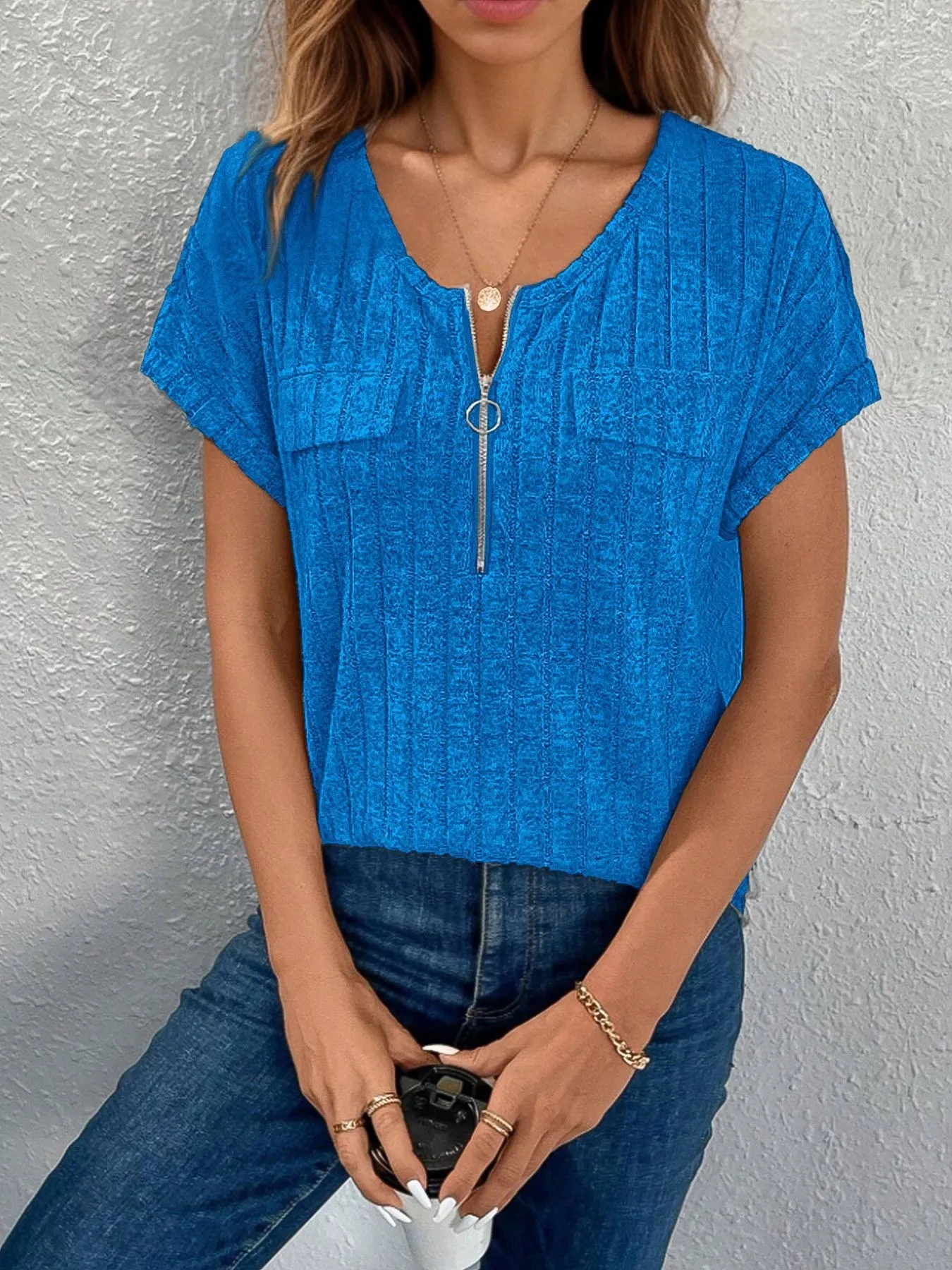 Zip-Front Short Sleeve T-Shirt - Image 6